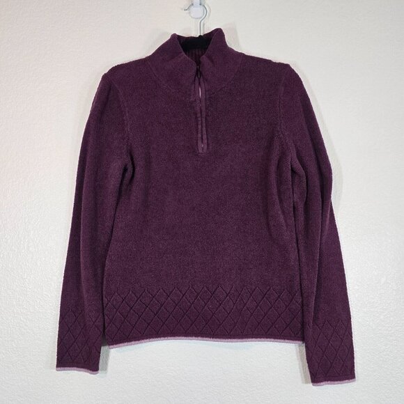 ExOfficio Pullover Sweater Women Medium 1/4 Zip Purple Outdoor Hiking Chenille - Picture 1 of 11